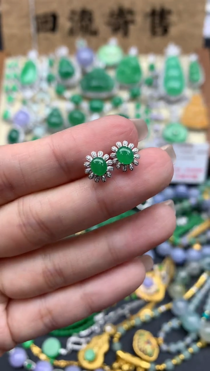 【闪购商品】翡翠耳饰18K金镶嵌343-中国好珍宝