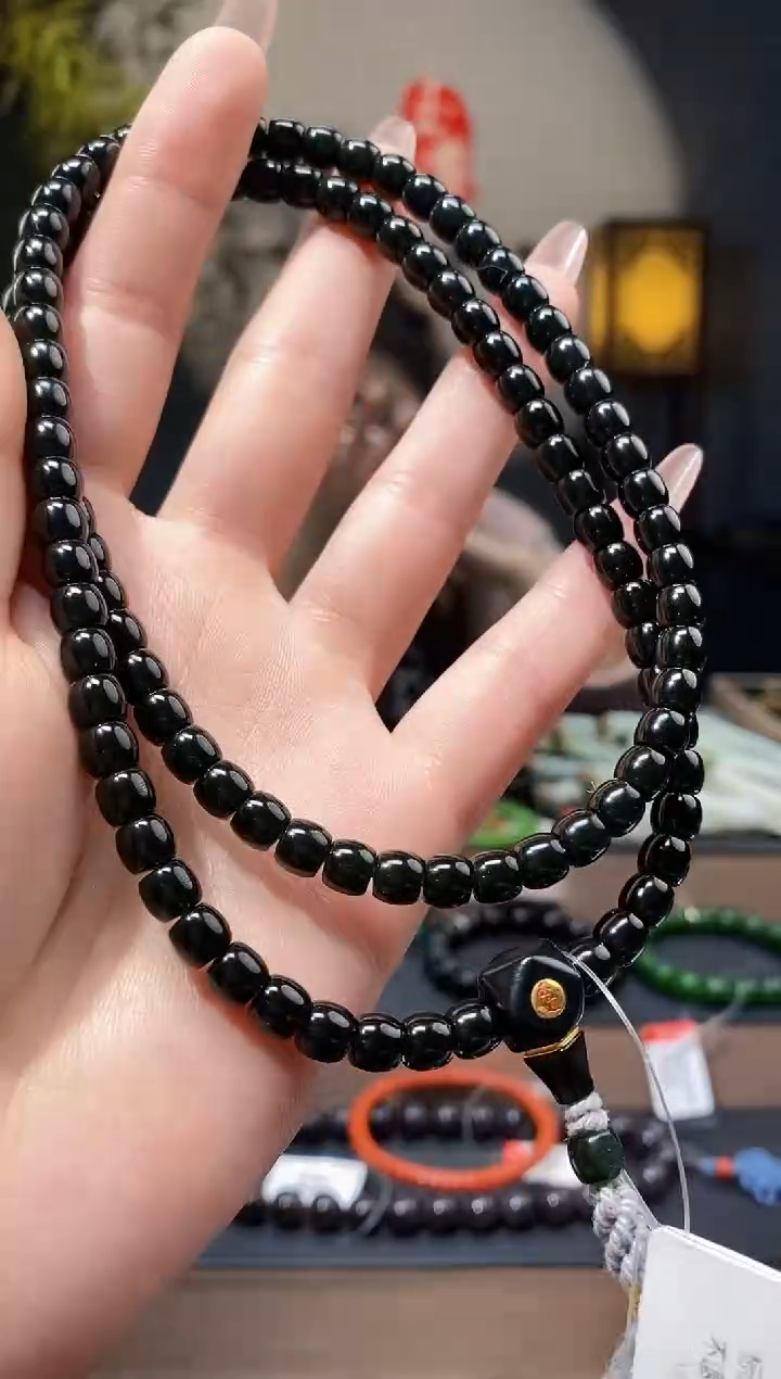 【闪购商品】和田玉1未镶嵌6mm黑青极限弧108