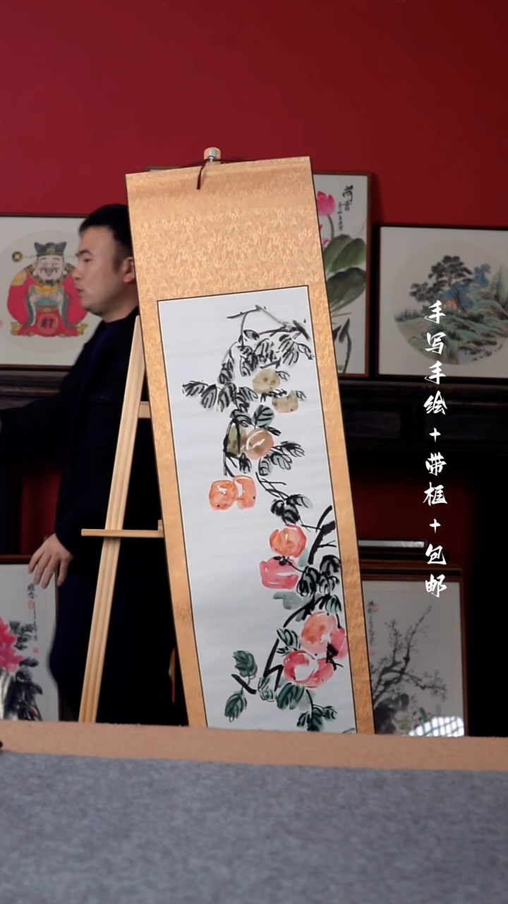 国画小*纯手绘纯手写-卷轴花鸟