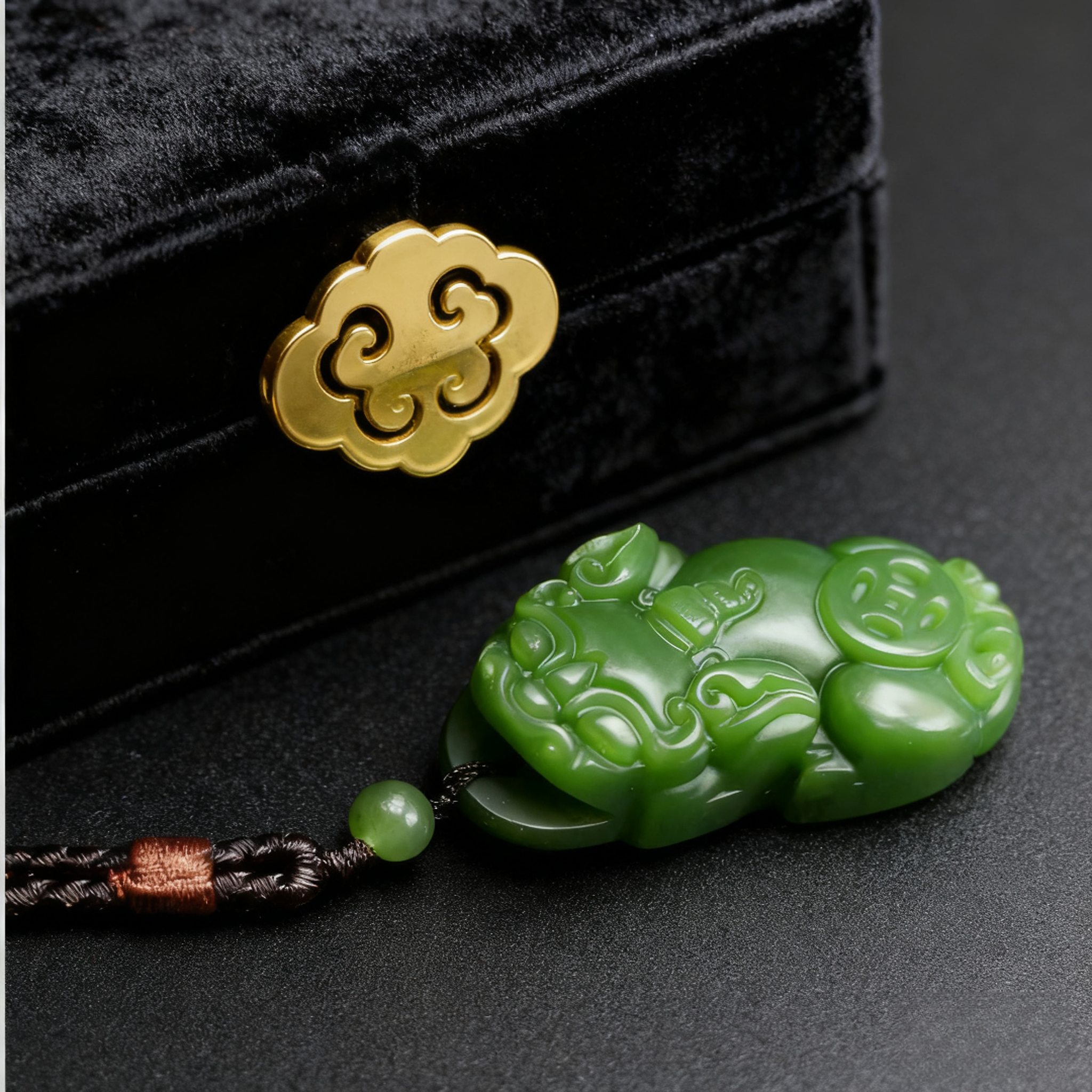 AJ-G3 深绿貔貅瑞兽挂坠 国风雕纹设计 招财寓意