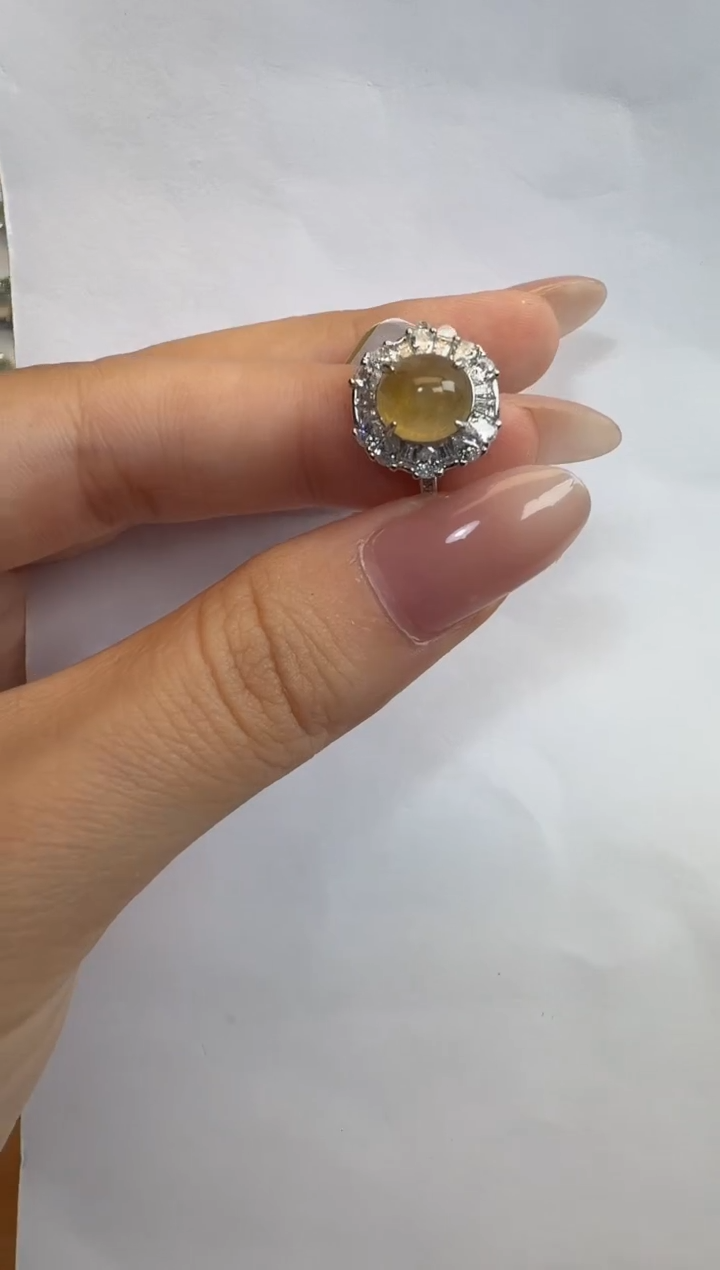 银S925镶嵌戒指翡翠925银镶A货翡翠戒指73