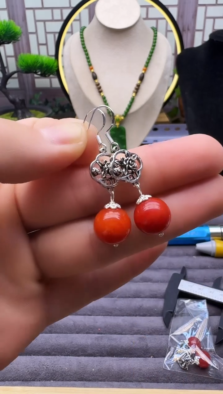 银S925镶嵌翡翠耳饰E84    