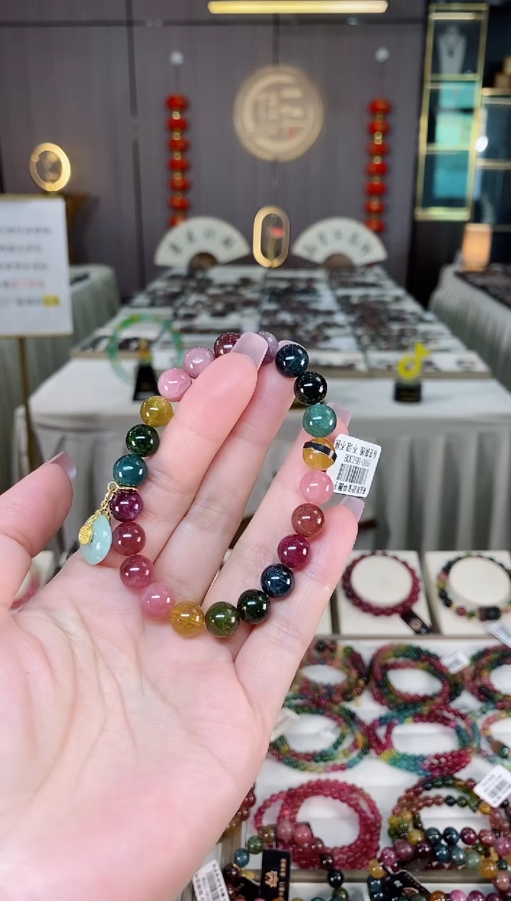 未镶嵌老矿碧玺彩虹单圈手串8mm+碧玺hon多样性发货一条