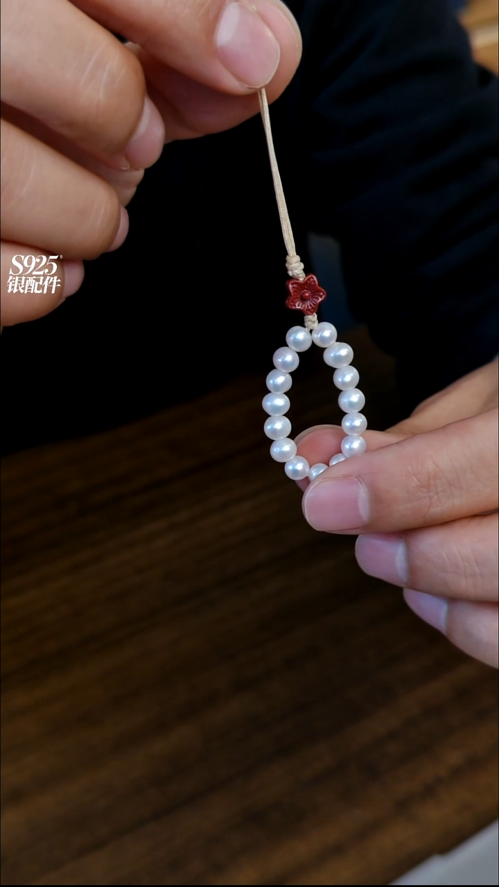 银S925镶嵌项链淡水珍珠手机挂坠