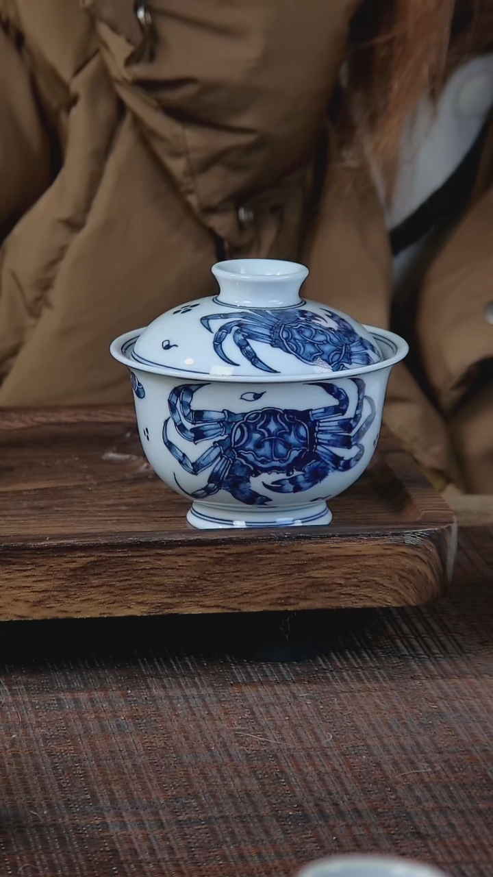 【闪购商品】折葵非器手工手绘螃蟹盖碗