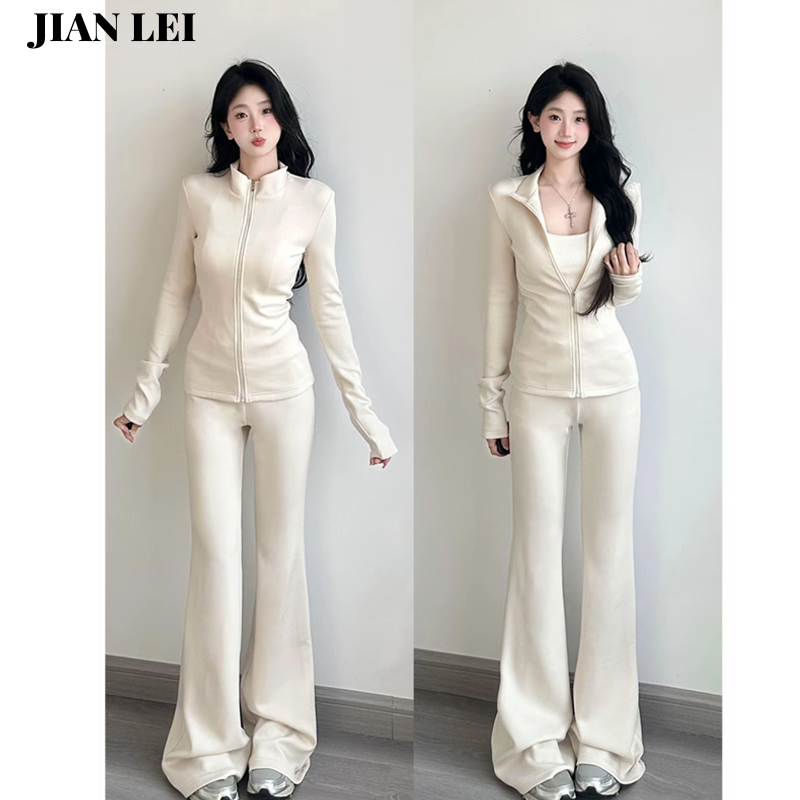 「运费补贴」韩系运动休闲套装女2025新款修身显瘦卫衣微喇裤两件套