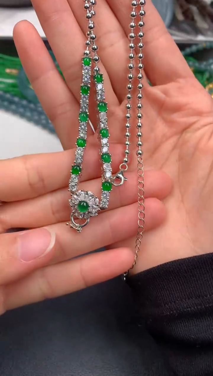 【闪购商品】翡翠颈饰银S925镶嵌0934793446