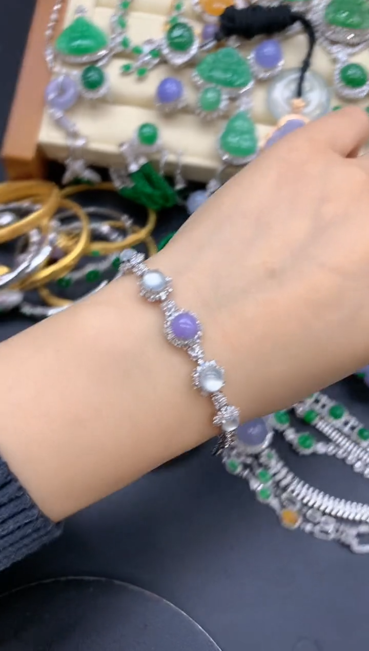 【闪购商品】翡翠手链18K金镶嵌525-中国好珍宝