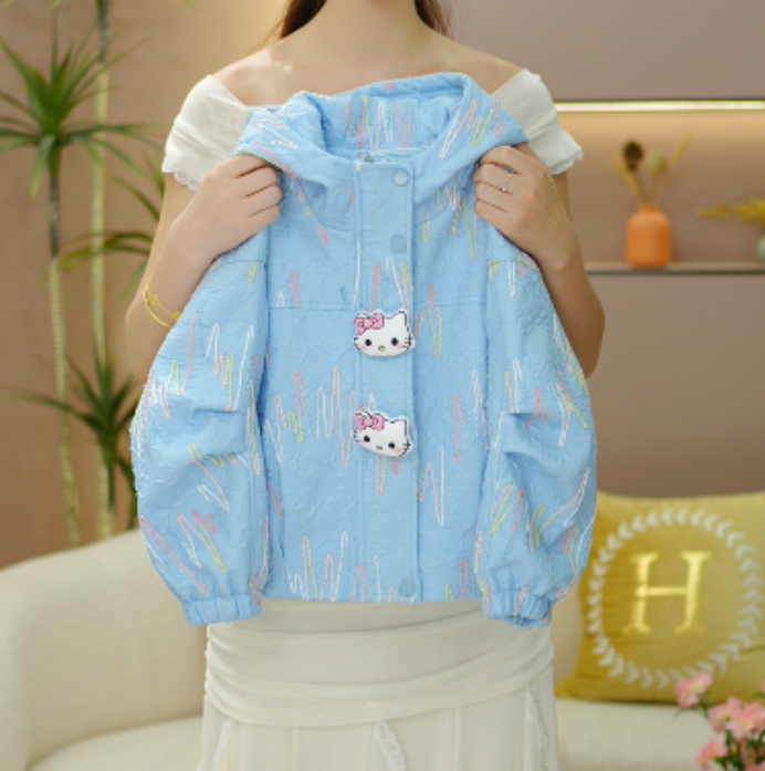逗小铺【七尚HY】2025秋款时尚定制洋气彩绘刺绣连帽外套Q019