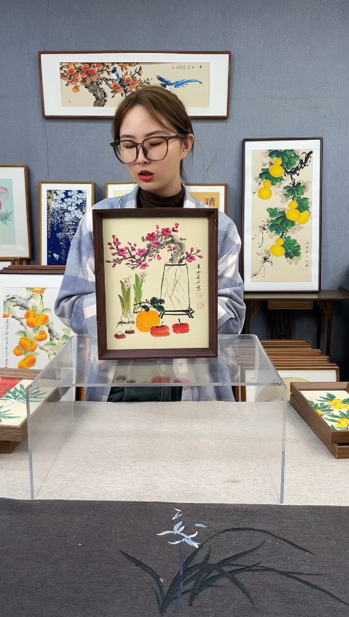 【闪购商品】国画10寸-23*29摆台书法作品-雅集图
