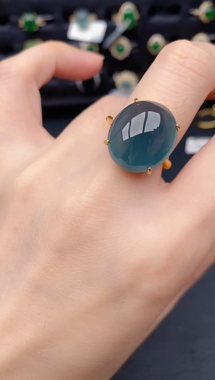 银S925镶嵌戒指翡翠天然a货翡翠397