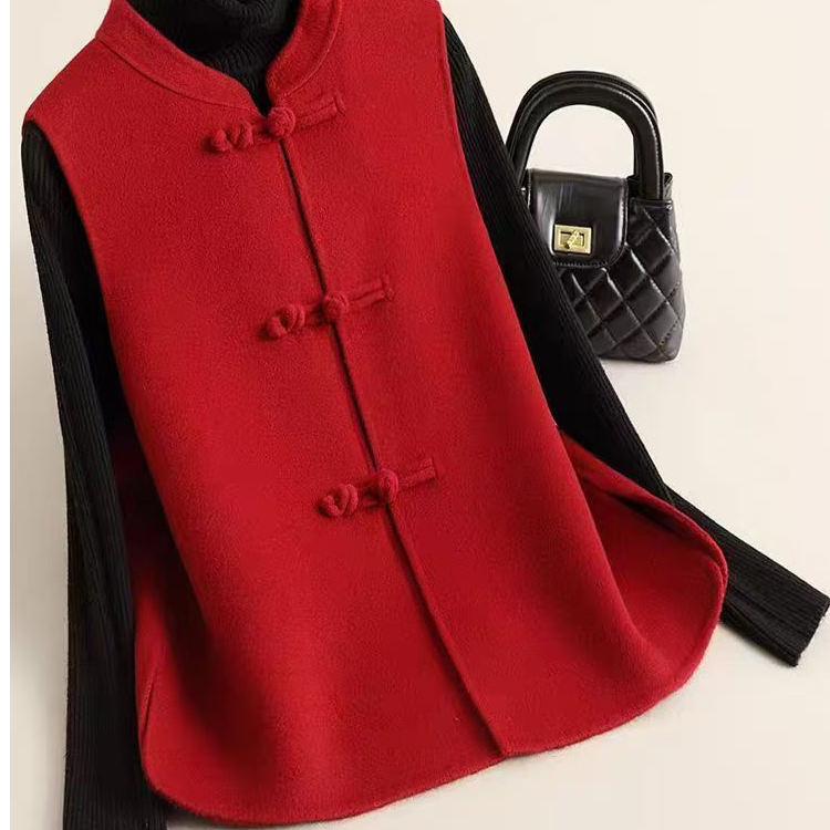 2025春秋新款毛呢马甲新中式复古盘扣立领背心新款时尚外套女