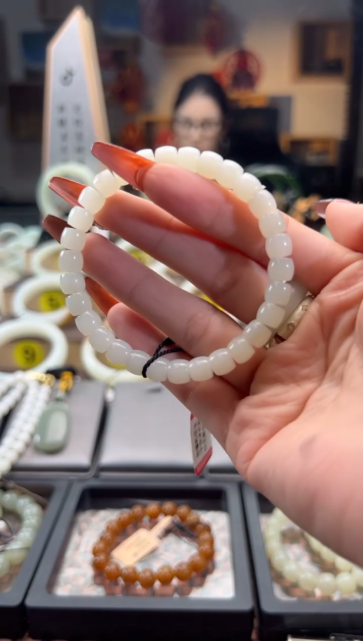 【闪购商品】和田玉手串未镶嵌于田冰坑料白玉直切6*7手串