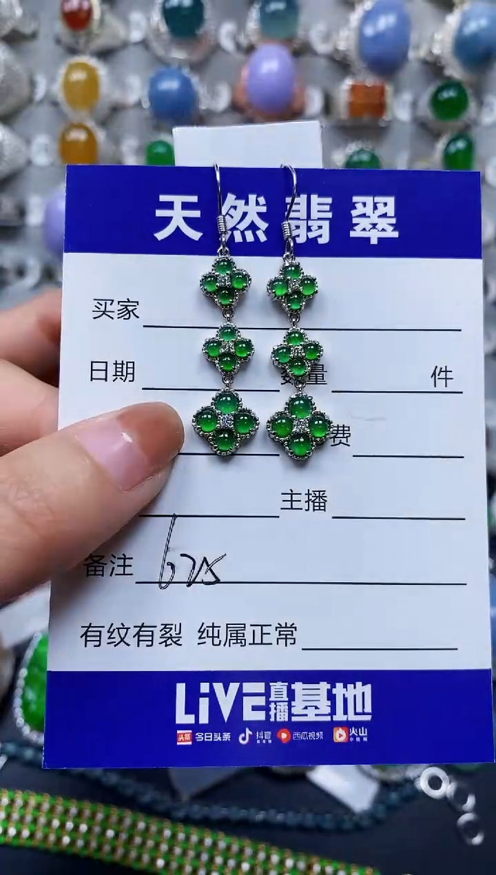 【闪购商品】翡翠耳饰银S925镶嵌0625