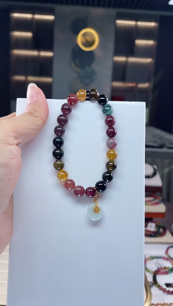 未镶嵌老矿碧玺彩虹单圈手串8mm+碧玺 多样性发一条）Q