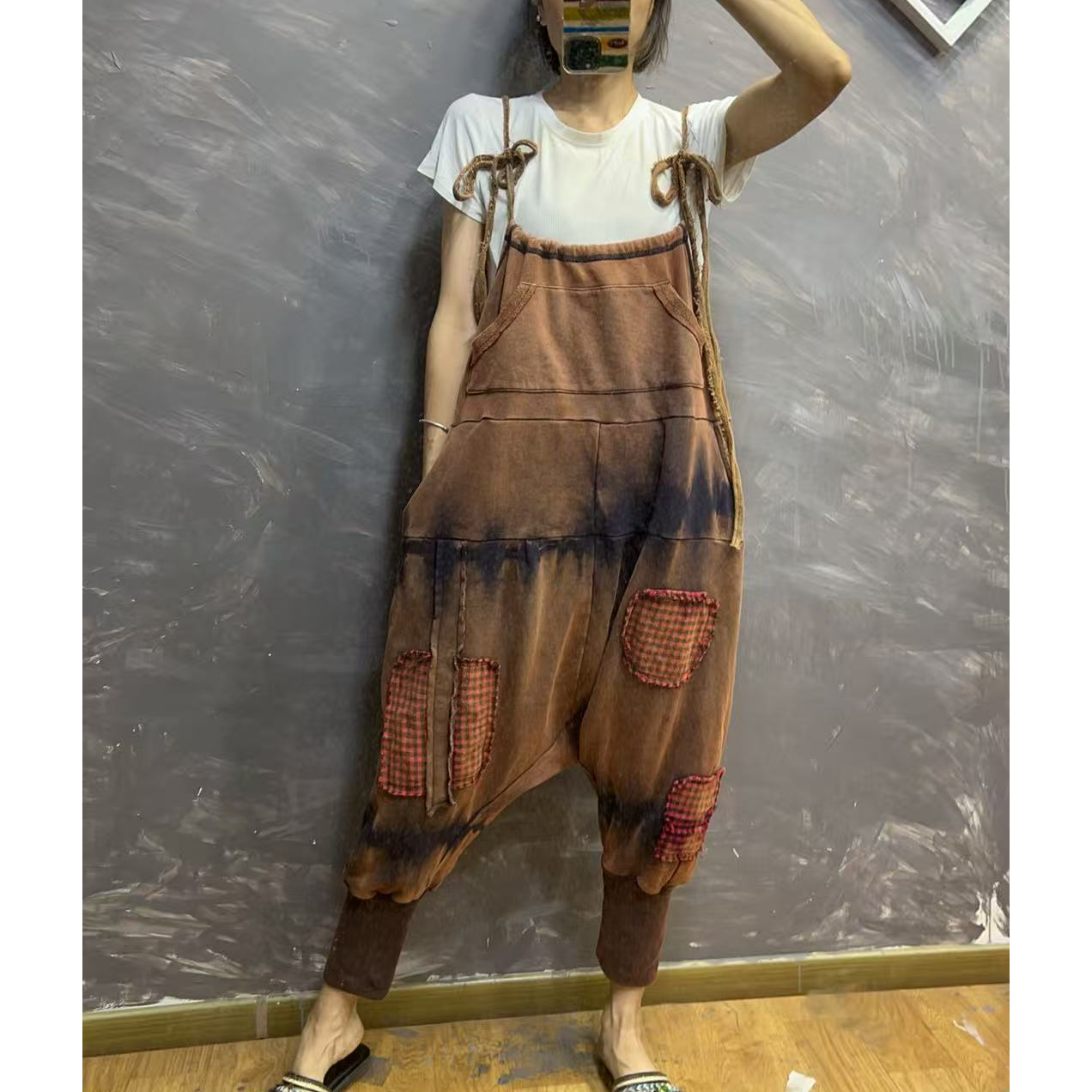 念北穿搭（定制款）韩版静奢风复古减龄背带破洞休闲灯笼裤背带裤B