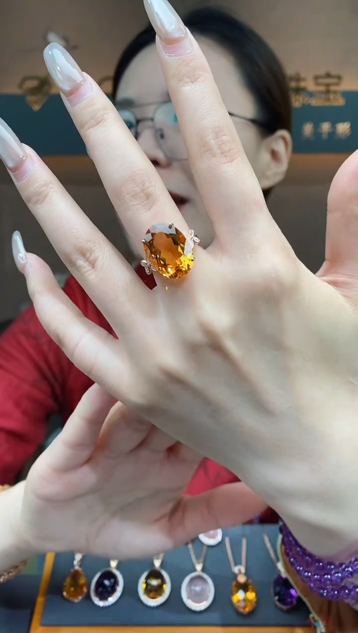 【闪购商品】黄晶戒指银S925镶嵌黄晶戒指