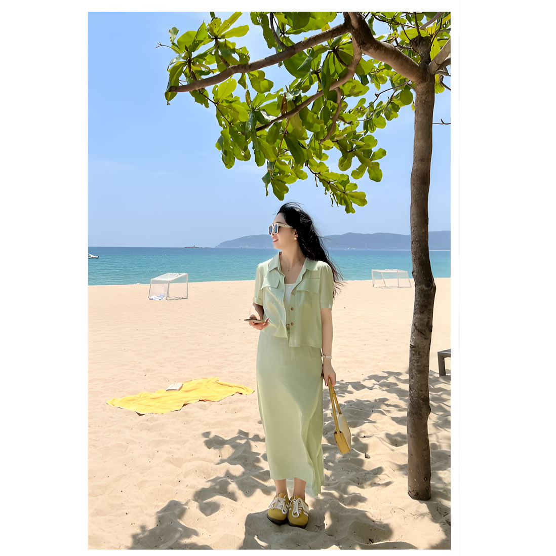 【夏天来 了--】韩系显瘦纯色衬衫/半身裙 套装  0859