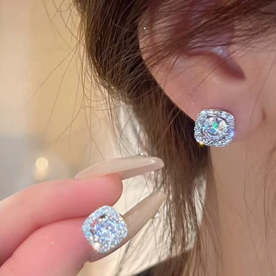 合金锆石耳饰 A162超闪锆石方形耳钉