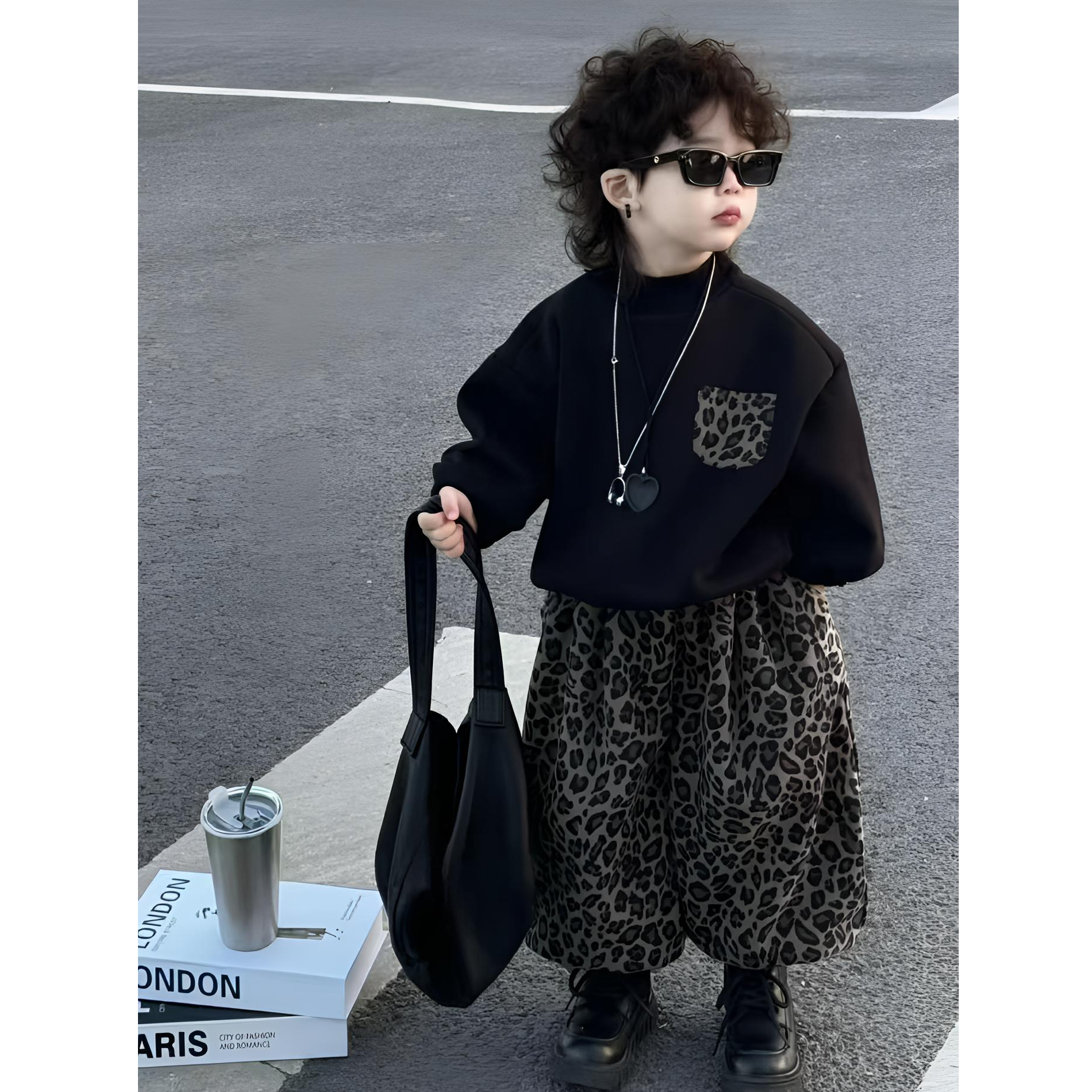 休闲风复古森系豹纹套装亲子款