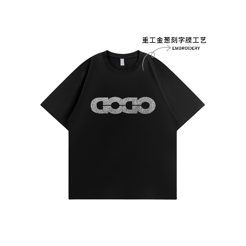 短袖纯棉男女同款重工烫钻夏季宽松白色T恤潮牌