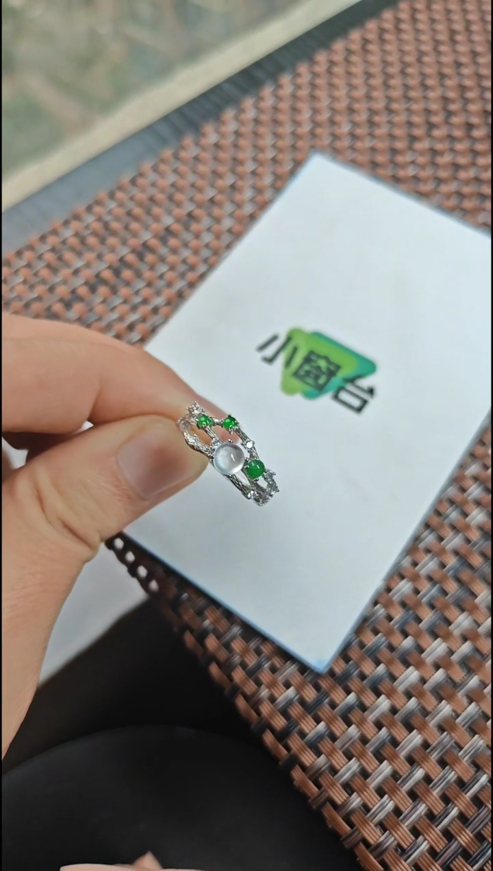 【闪购商品】翡翠戒指银S925镶嵌翡翠戒指S925银镶嵌