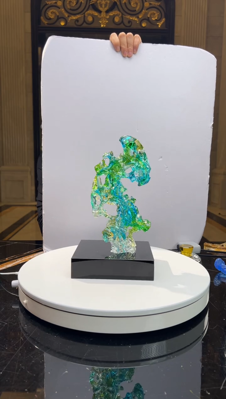 【闪购商品】摆件CML001蓝绿小号+14*16黑座