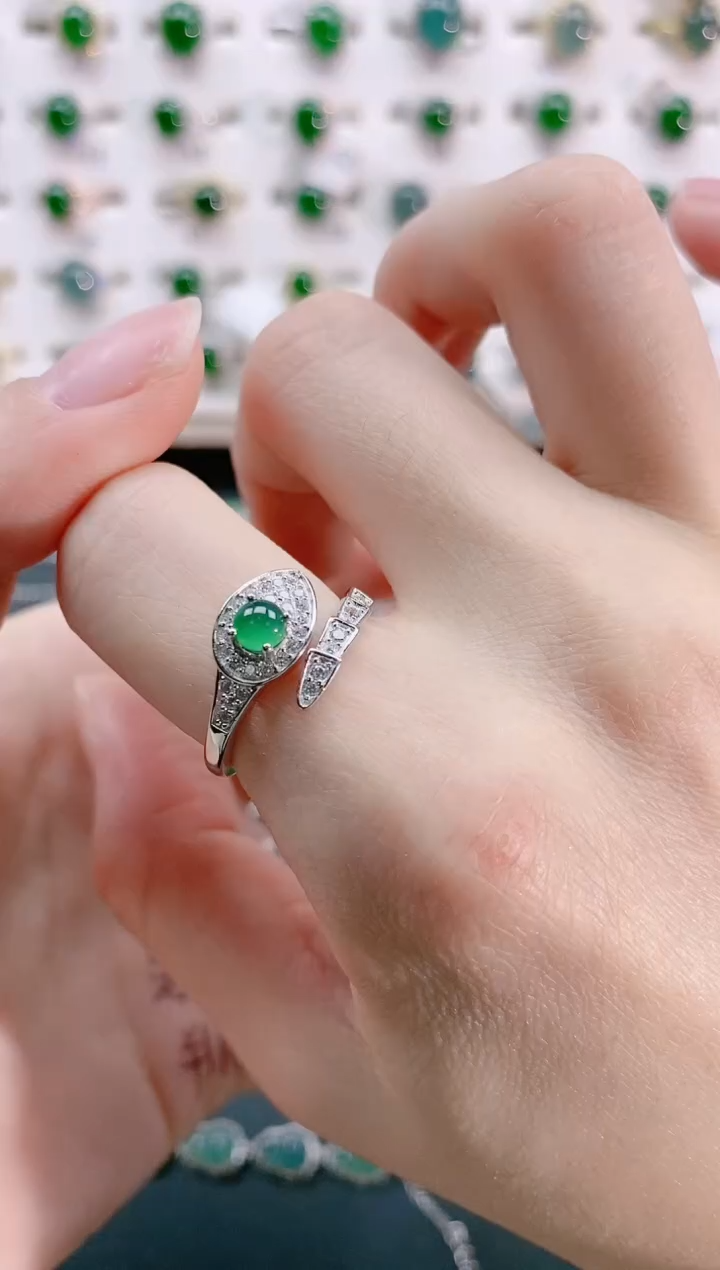 【闪购商品】翡翠戒指银S925镶嵌天然翡翠