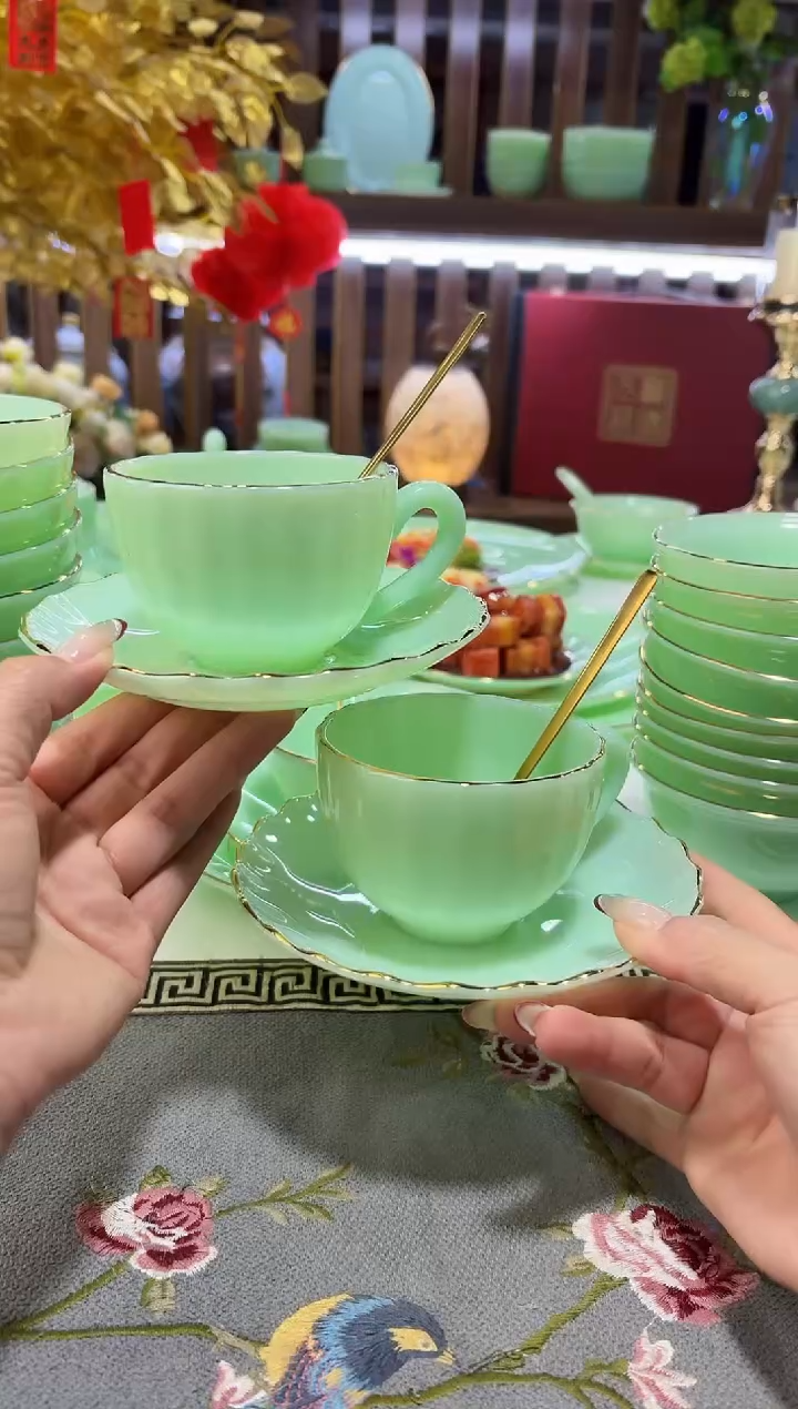 玉瓷咖啡杯2套餐具