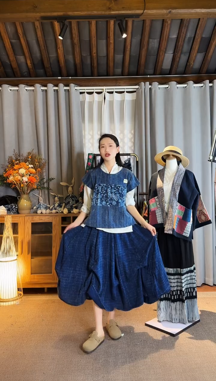 【闪购商品】设计师款蓝染花苞裙