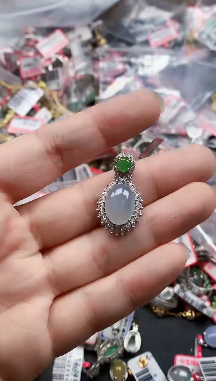 银S925镶嵌戒指翡翠天然A货缅甸翡翠
