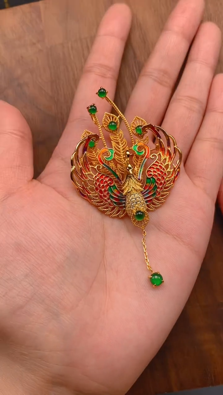 【闪购商品】翡翠吊坠(不含链)银S925镶嵌凤凰胸针