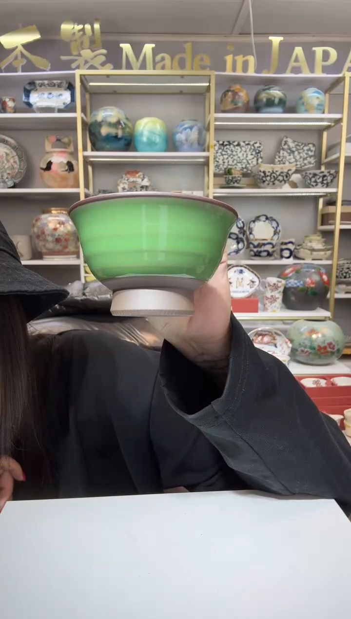 陶瓷高脚绿色茶杯2只装A-3