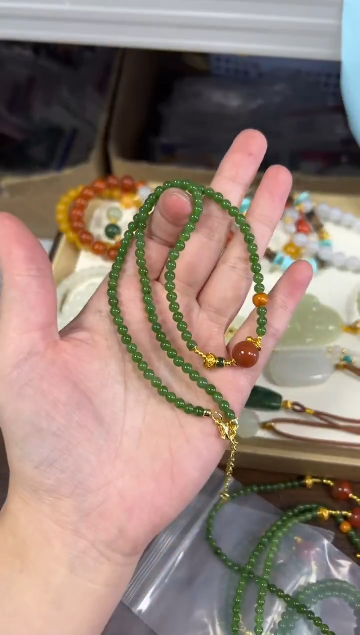 项链未镶嵌和田玉孤品和田玉碧玉小米珠项链[2911]