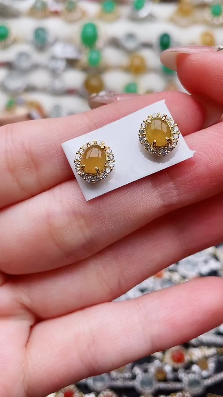 银S925镶嵌翡翠耳饰171