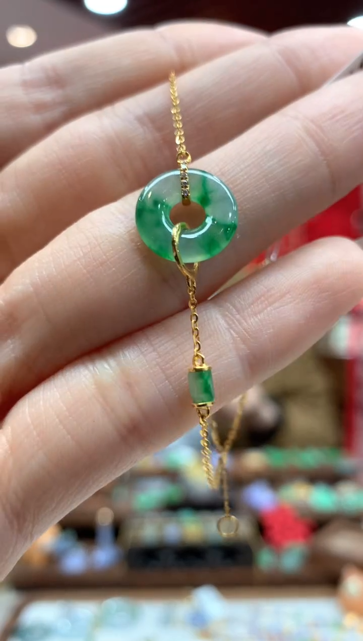 【闪购商品】翡翠手链18K金镶嵌手链