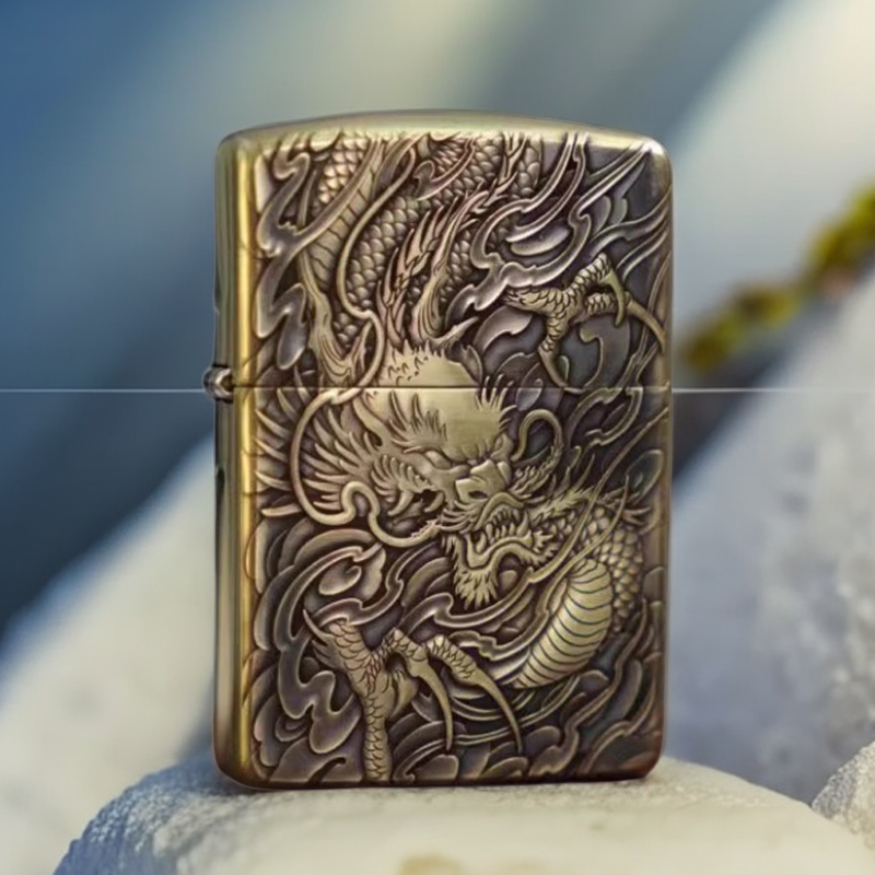 zippo打火机正品黄铜盔甲龙凤呈祥正面龙背面凤凰DY9912DK 62