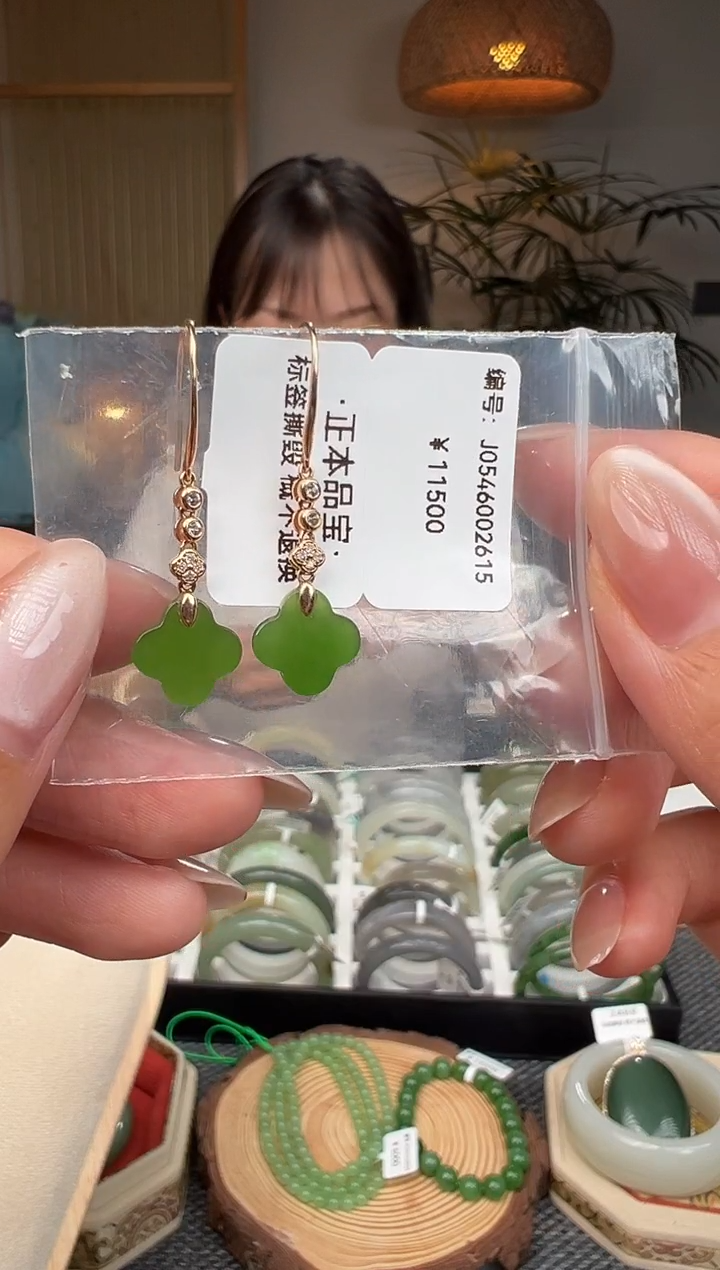 和田玉18K金镶嵌颈饰耳饰 J