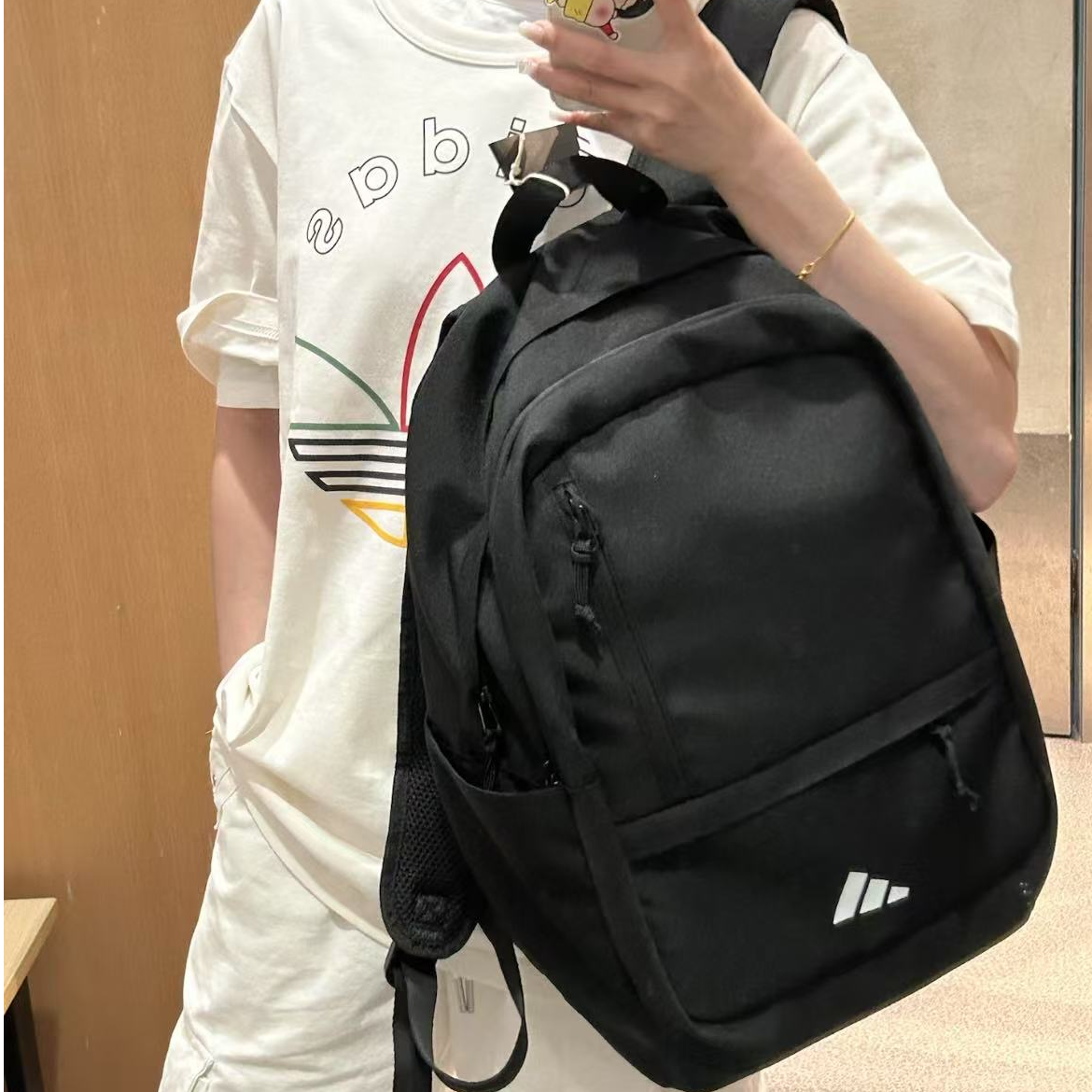 adidas 阿迪达斯 品牌徽标拉链开合 双肩包男女同款情侣款 JY4769