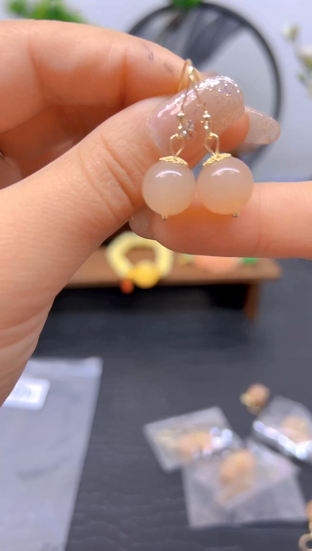 【闪购商品】和田玉耳饰14K金镶嵌Diy耳饰E672