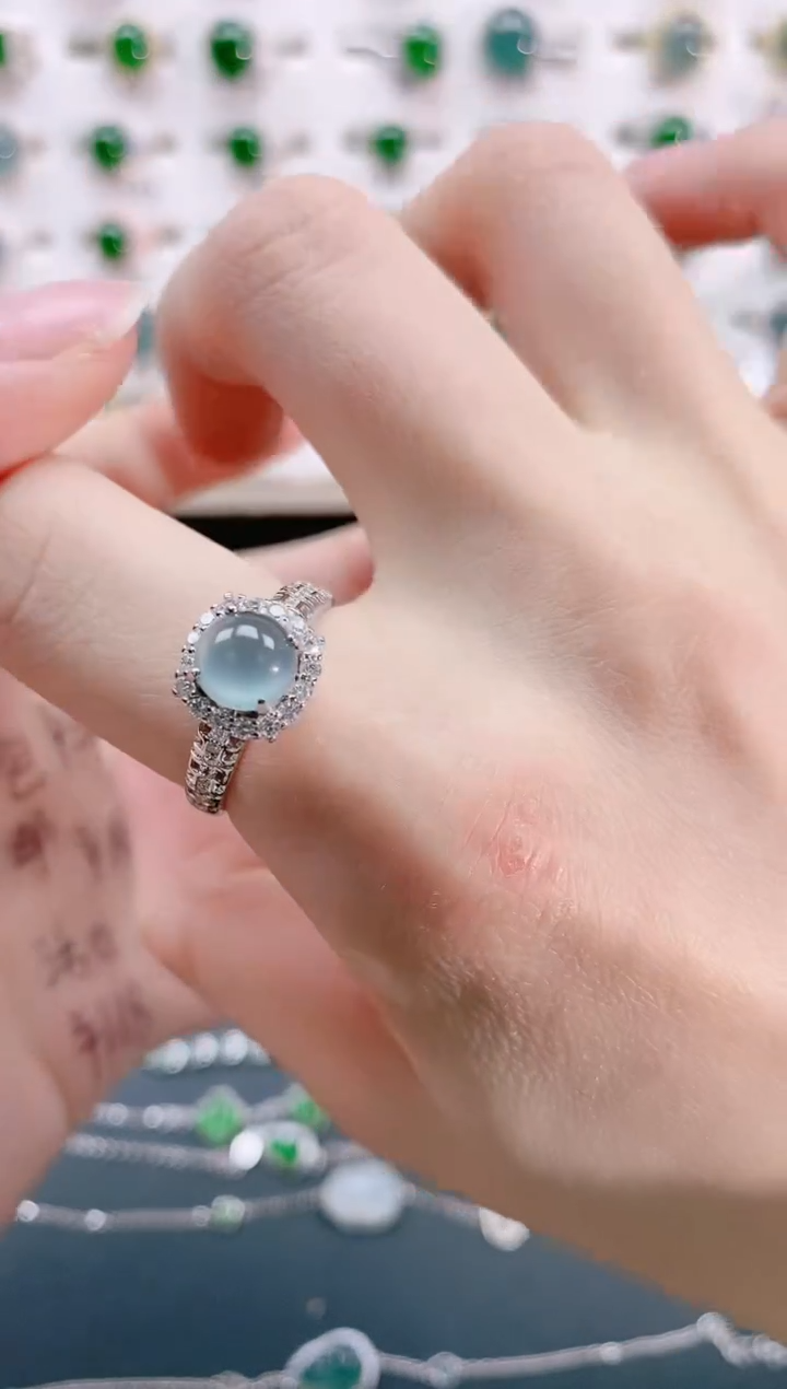 【闪购商品】翡翠戒指银S925镶嵌天然翡翠