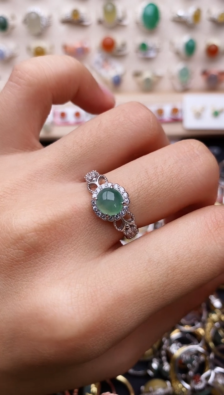 【闪购商品】翡翠戒指银S925镶嵌缅甸翡翠