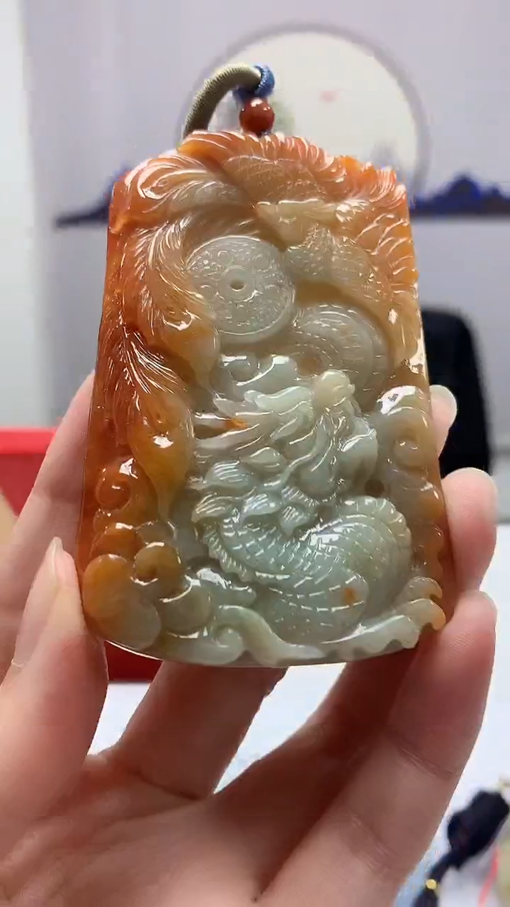 【闪购商品】定制翡翠未镶嵌5060zm-毛货挂件龙牌41