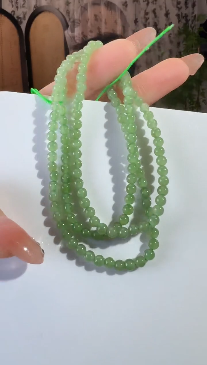 和田玉未镶嵌颈饰碧玉108珠4mm