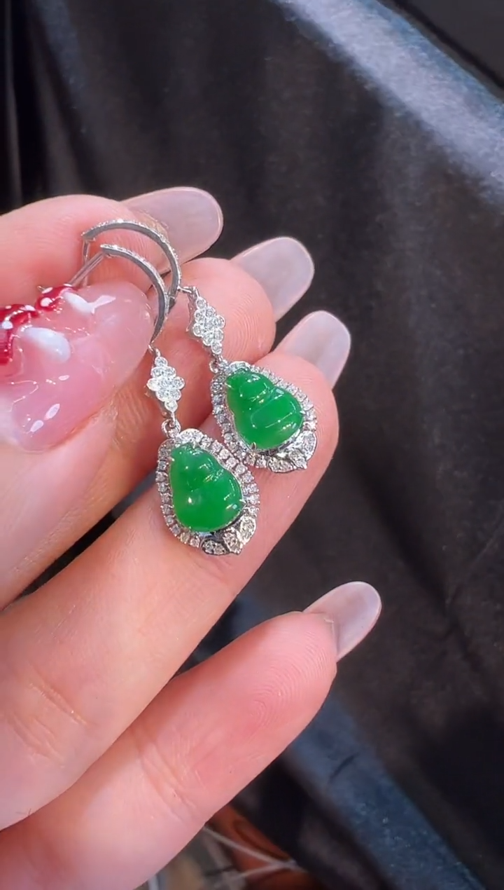 【闪购商品】翡翠耳饰18K金镶嵌耳饰