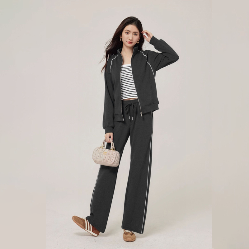 【慢调格雷】时尚休闲立领减龄显瘦套装353199