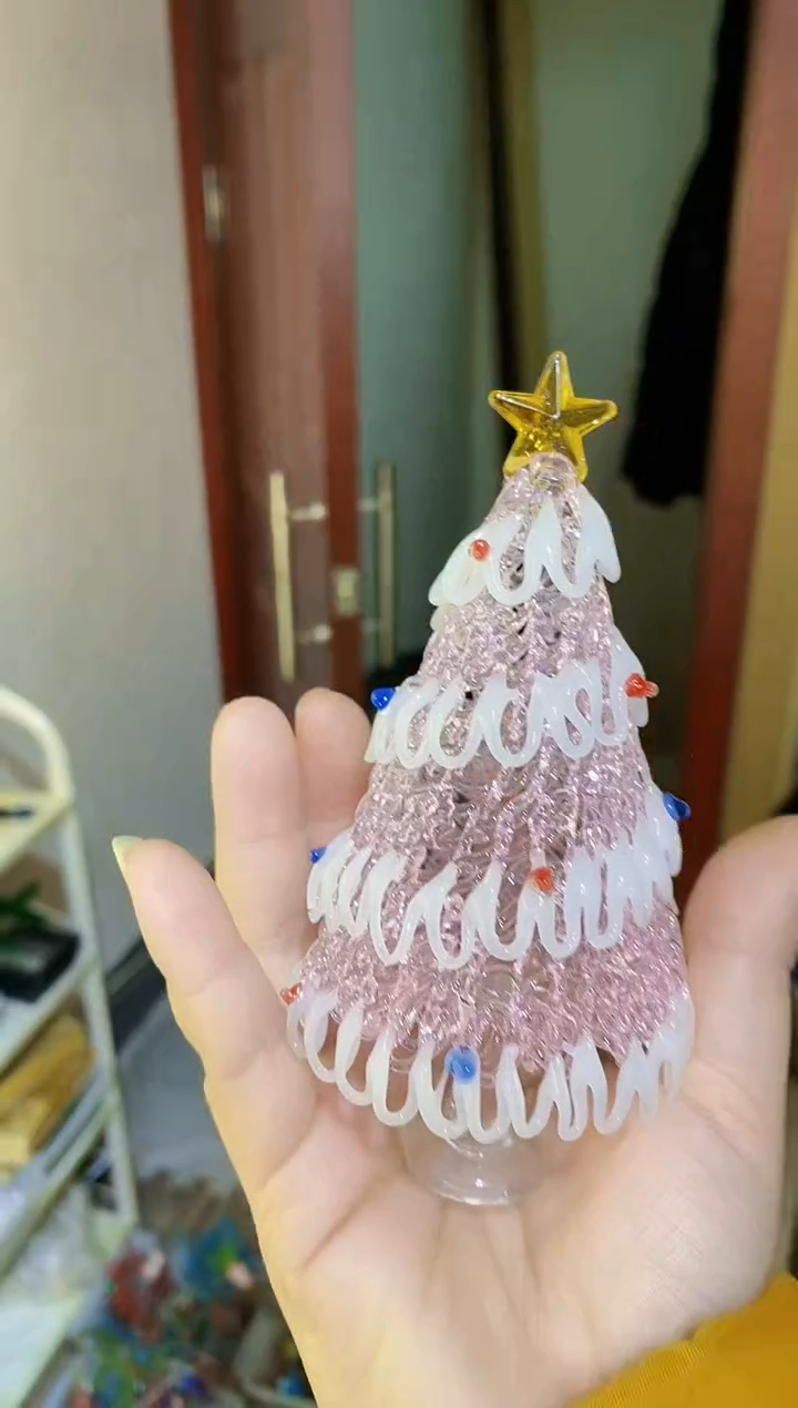 【闪购商品】琉璃手工艺品粉圣诞树