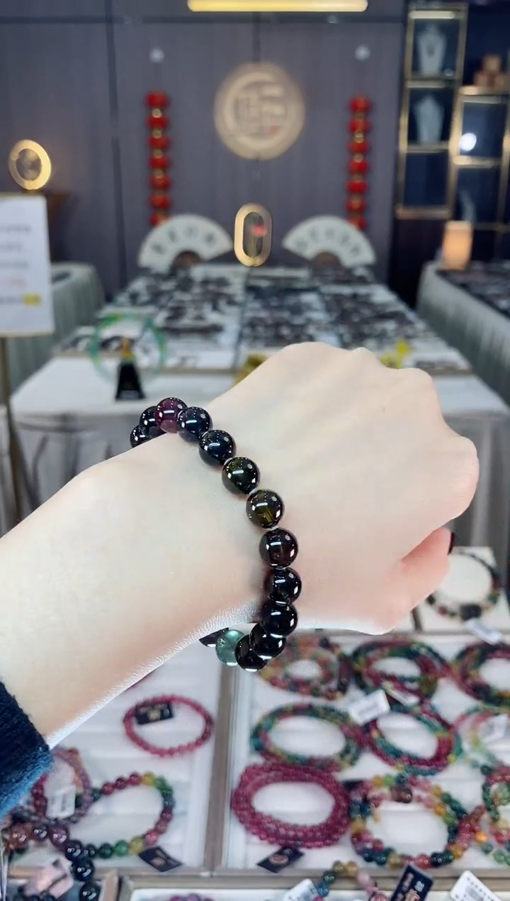 未镶嵌老矿碧玺黑糖净体单圈手串9mm+碧玺dan多样性发货一条