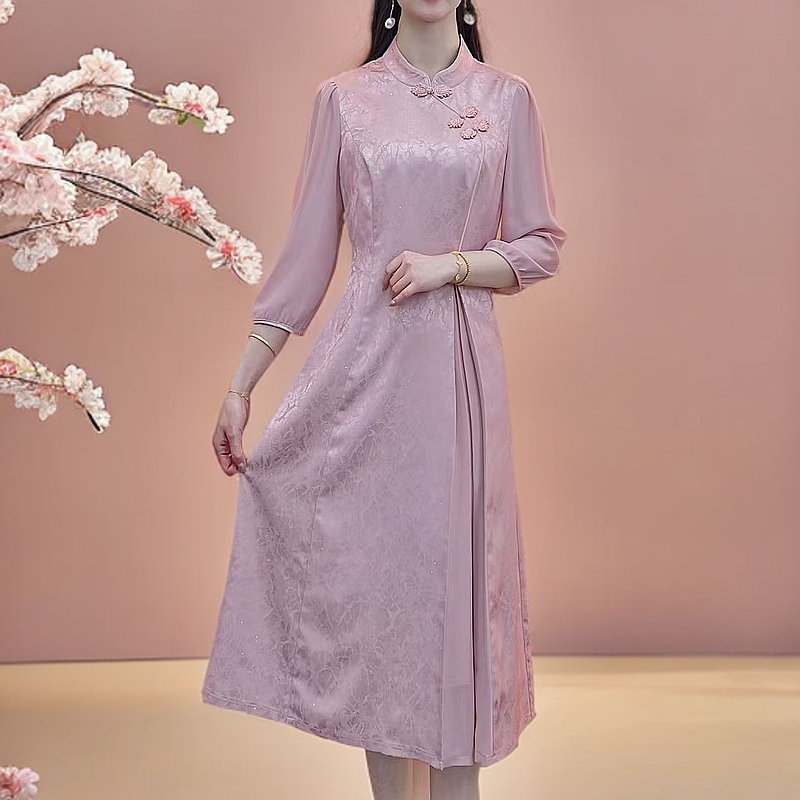 [131]2025夏季新款气质修身百搭显瘦高贵洋气减龄中袖连衣裙