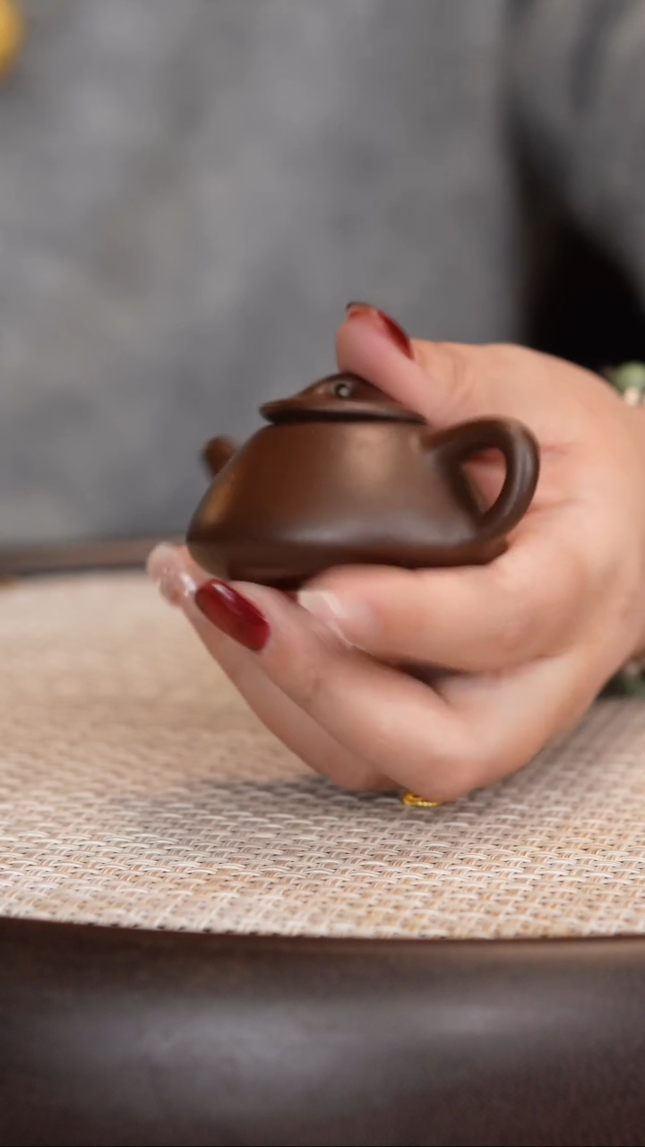 紫砂紫泥石瓢把把壶